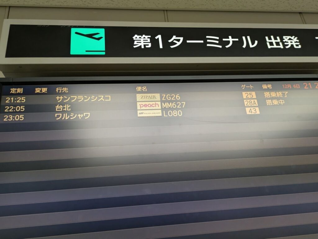 成田第1ターミナル、この日の最終便がLO80便