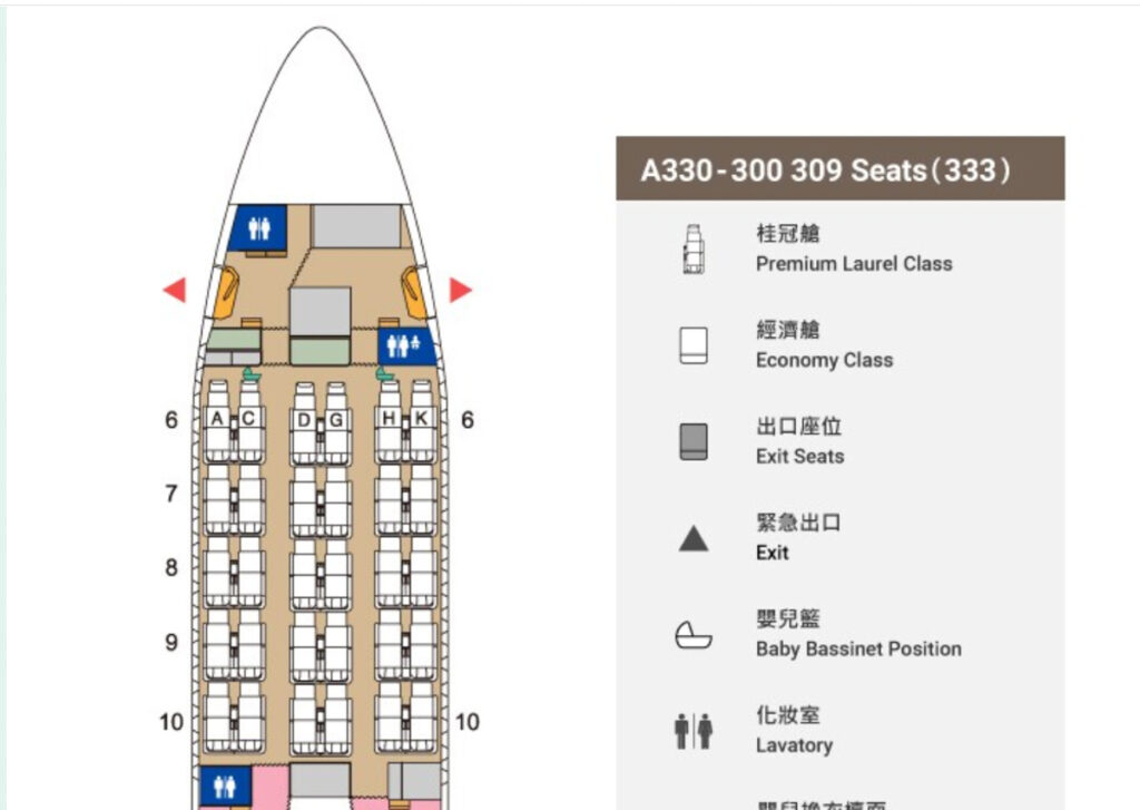 前方5列の全30席がプレミアム・ローレルだったBR157便（エバー航空公式サイト より）