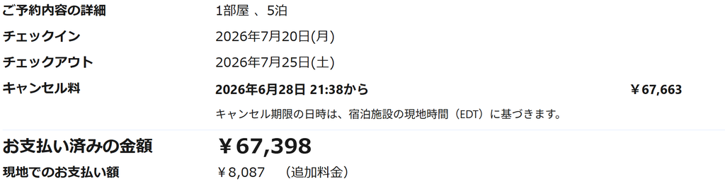 Booking.comの予約詳細ⒸPen＆Voyage